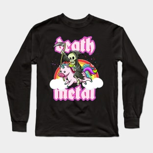 Cute Grim Reaper Rides Unicorn Death Metal Rocker Go To Hell Long Sleeve T-Shirt